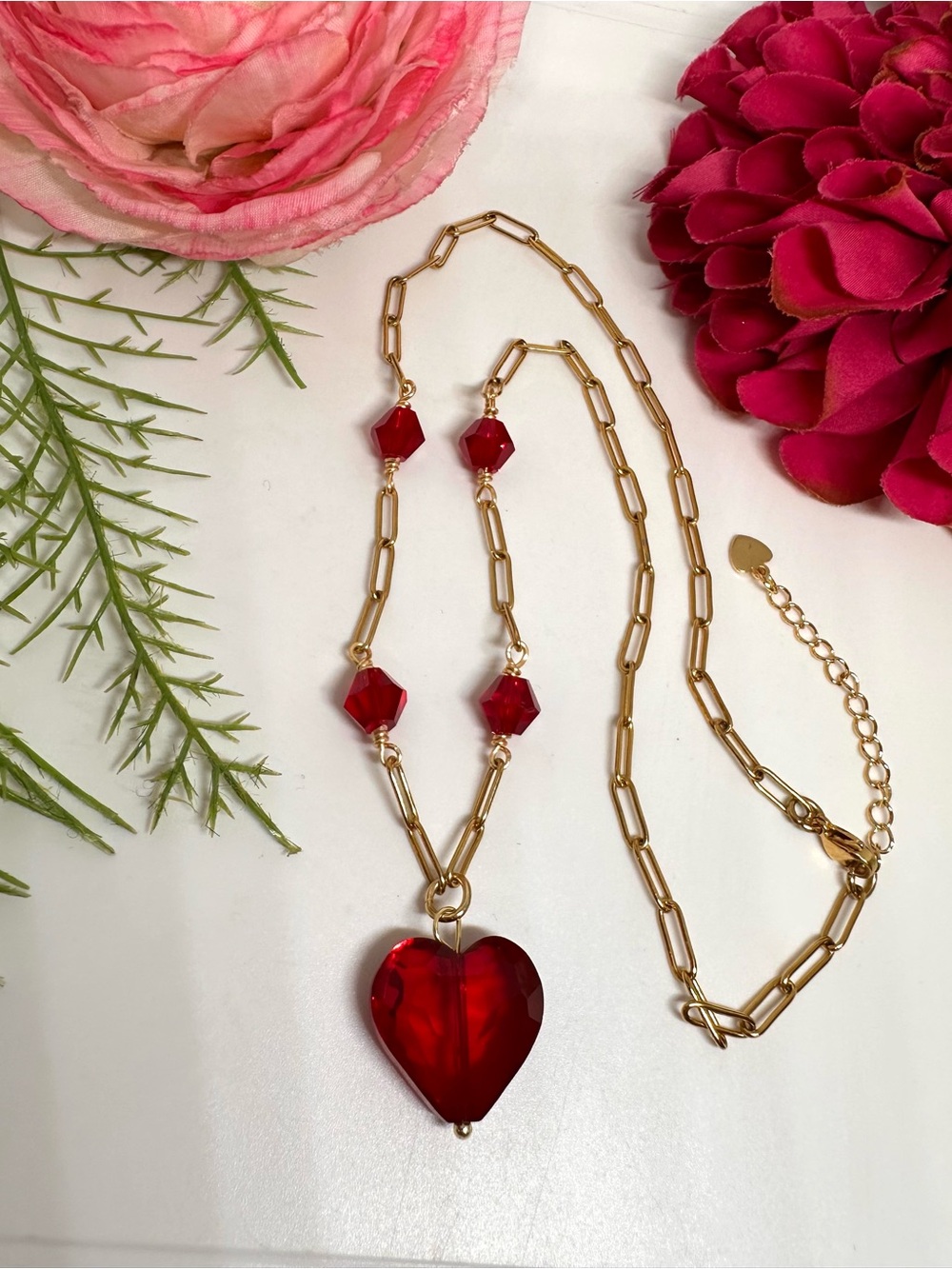 NEW⚜️Handmade Red Crystal Heart Charm Necklace
